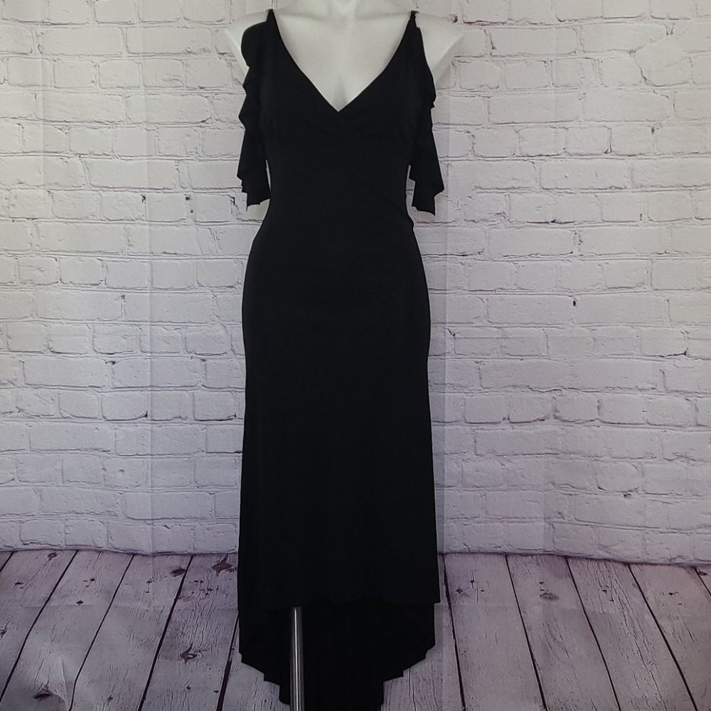 Bebe Black Sleeveless Open Back High Low Dress